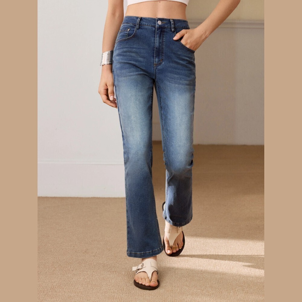 Medium Wash Faded Whisker Skinny Cropped High Waist Jeans